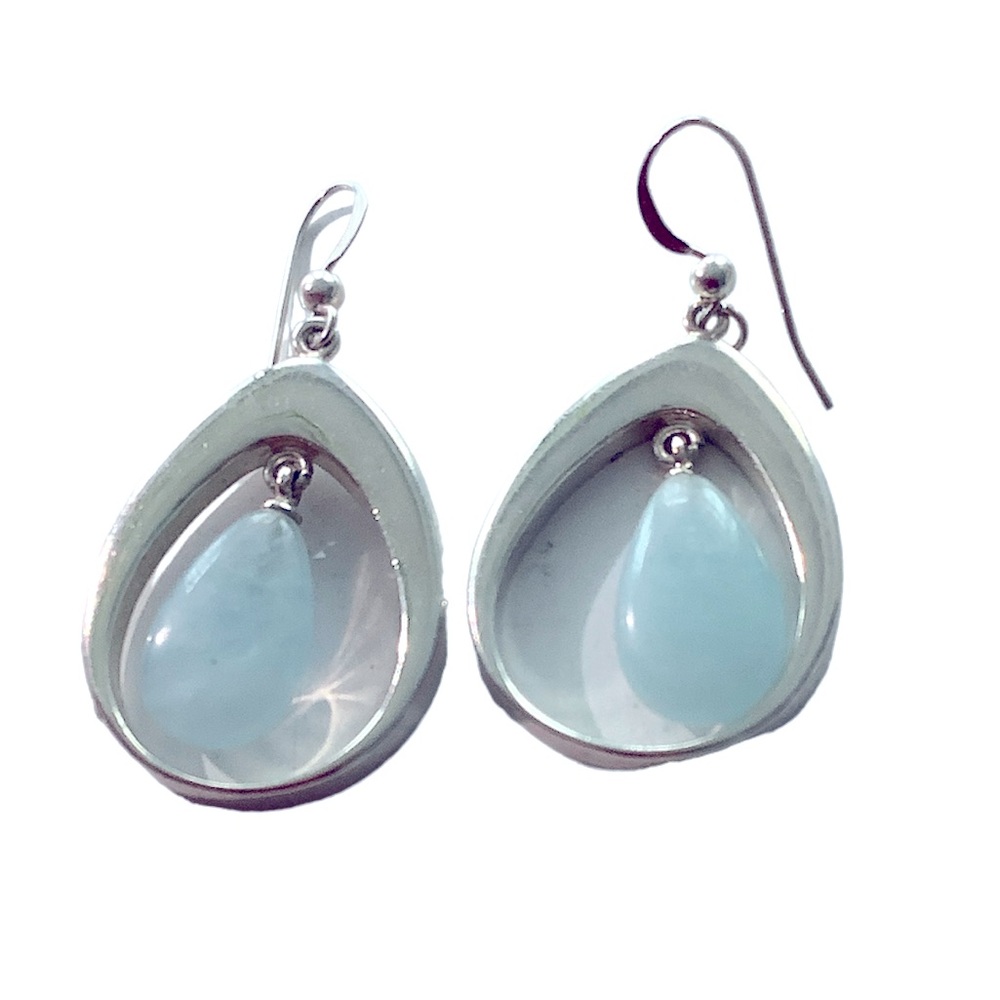 Milky Aquamarine Dangle Gemstone Earrings -Teardrop Shape ❤️